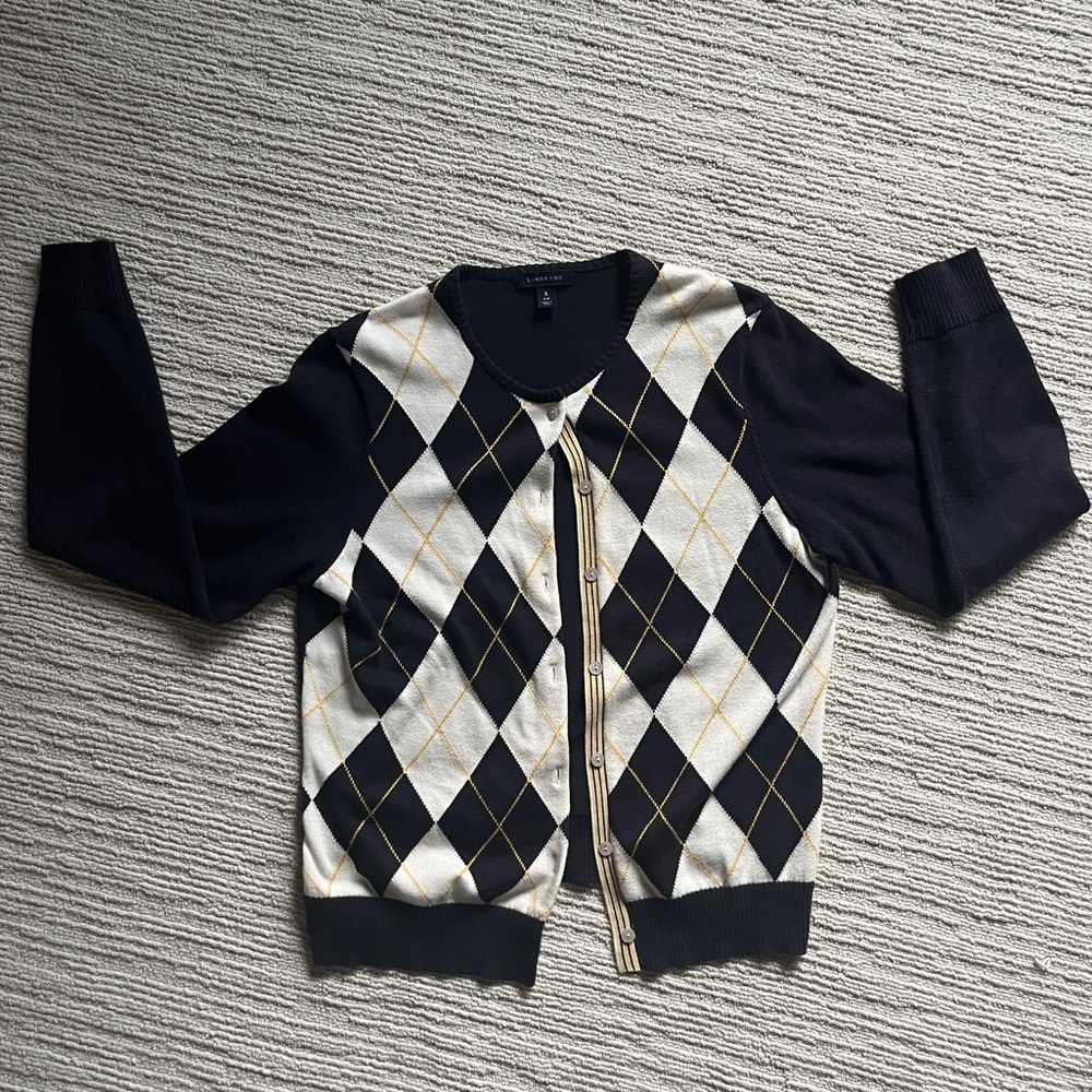 Adorable And Soft Argyle Print Lands End Cardigan - image 1